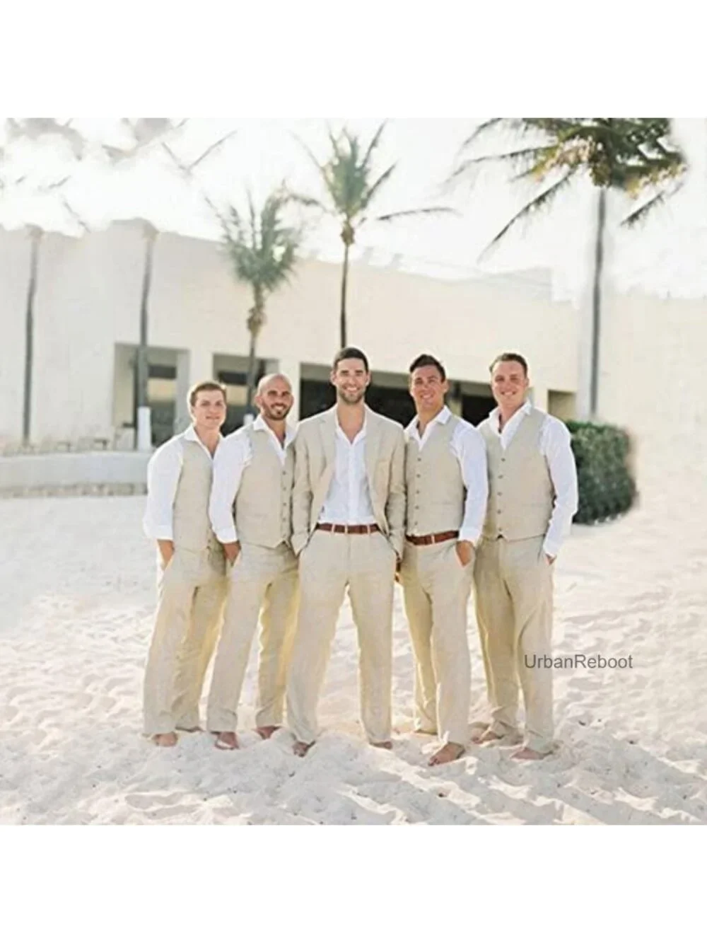 Men's Linen 2-Piece Suit Set Vest and Pants Slim Fit Wedding Grooms